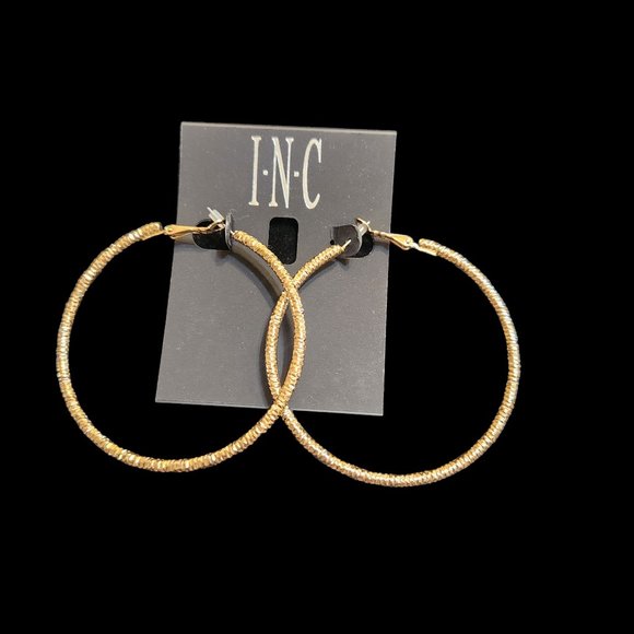 INC International Concepts Jewelry - NWT Gorgeous  INC Gold Large Texture Hoop Metal Earrings